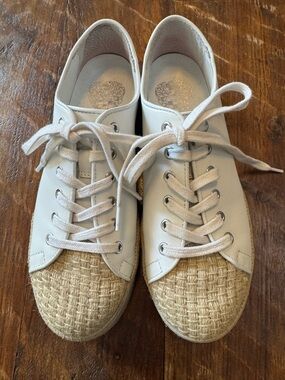 Vince Camuto White Sneakers with Woven Natural-Toe